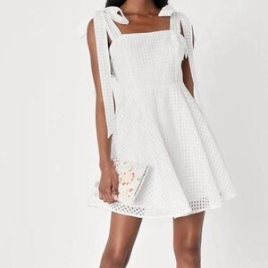 Lulu’s White Gingham Organza Mini Dress New with Tag Small